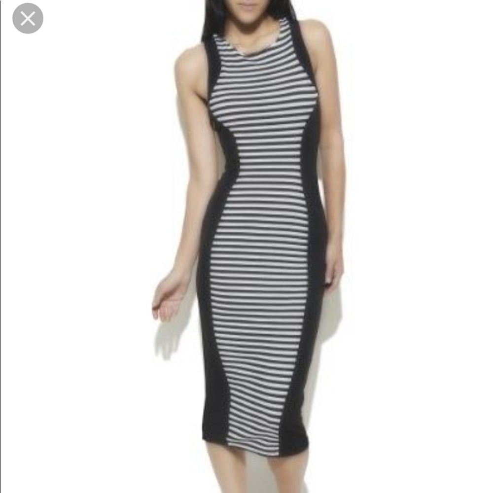 Black and white stripe fitted midi dress